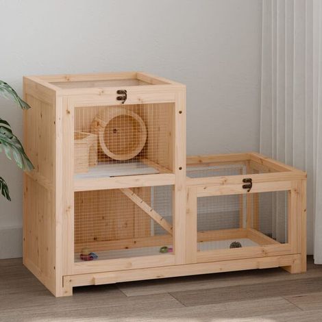Cage pour hamster, dimensions 81x40x60 cm, en bois de cèdre massif.
