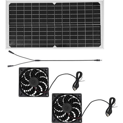 Ortviai Ventilateur d’extration solaire 16 W avec 2 ventilateurs CC sans balais pour serre, poulailler, grenier et hangar (1/5)