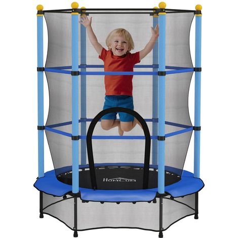 Trampoline enfant avec filet de sécurité, porte zippée et 6 poteaux rembourrés, Ø 1,40 m pour jardin (1/5)