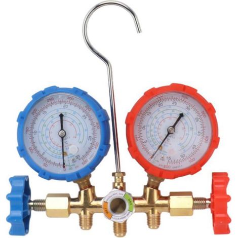 Manomètre De Climatisation - 3 Voies - Compatible R410A R22 R134A - Plage HP 0-500 PSI LP -30 inHg À 220 PSI - Tuyaux 3 × 0,9 M - 1 Pièce (1/4)