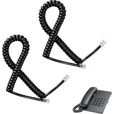 2 Cordon Téléphone 3m Étirable pour Liberté de Mouvement - Câble Combiné Fixe RJ9 (4P4C) Anti-Torsion & Son Clair - Fil Spiralé Noir pour Bureau (1/5)