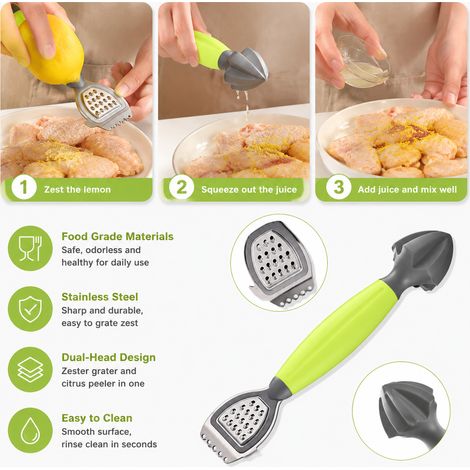 Râpe-zesteur pour citron en acier inoxydable, Éplucheur d'agrumes à double tête, Outil presse-citron pour cuisine (1/4)