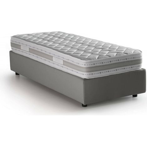 Talamo Italia Lit simple Rachele, Lit conteneur avec revêtement en tissu, 100% Made in Italy, Ouverture frontale, avec matelas 80x200 cm inclus, Gris, avec emballage renforcé
