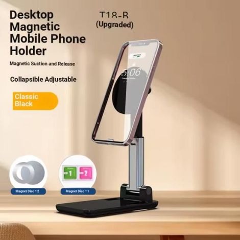 Support tablette magnétique métal noir, pliable portable, multifonction bureau, support smartphone cadeau (1/5)