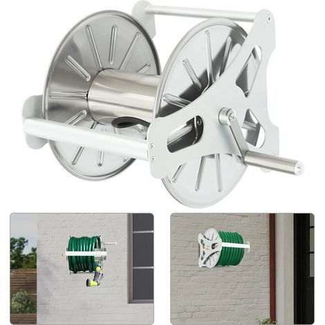 Wall Mount Garden Hose Reel Holder 40m 131ft Capacity Stainless Steel Water Hose Storage Rack for Home Garden Lawn