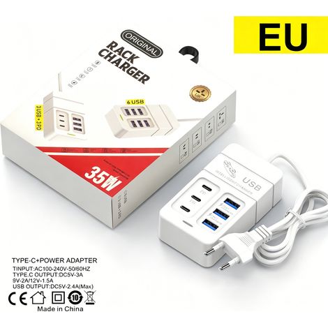 Chargeur multiple mural 35W 3 ports PD et 3 ports USB prise européenne (1/5)