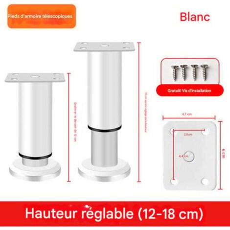 Ensemble de 4 pieds de meuble réglables, 4,72 pouces, pour chaises, tables, commodes, canapés et lits, pieds de meuble de remplacement, blanc (1/2)