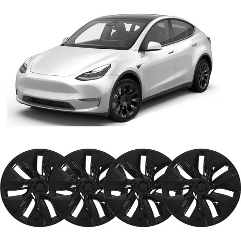 (Kombinierbar mit Produktnr. 1617230005711) (T04) (Video verfügbar) 4 glänzend schwarze Radkappen für 19-Zoll-Felgen des Tesla Model Y (2020–2023) (Originalmodell, unmarkiert) (Große Größe) (Schwergew (1/5)
