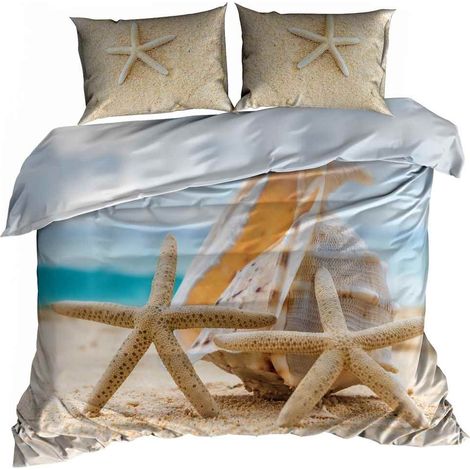 Ropa de cama de satén de algodón 3D 160x200cm CONCHA EN LA PLAYA (1/3)