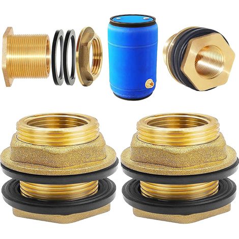 2 Pièces Laiton Réservoir d'Eau Tuyau Raccord, Raccords de en Laiton, Avec Filetage Extérieur 3/4" x Intérieur 1/2", Pour Robinets, Seaux et Réservoirs (Jaune) - 1 1/4" 1" (1/5)