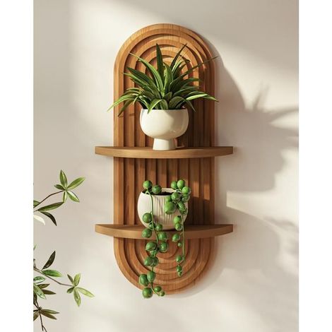 Support Plante mural - BAMWORLD - 43 x 23 x 11 cm - Bois de pin naturel - Double niveau - Charge 6,8 kg (1/5)