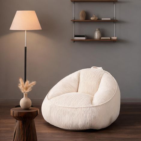 Pouf poire en velours côtelé beige avec mousse à mémoire de forme (1/5)