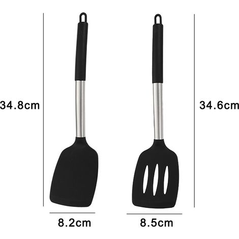 Ustensile De Cuisine En Silicone - Tête En Silicone Alimentaire - Manche En Acier Inoxydable 304 - Résistant À La Chaleur Jusqu'à 230 °C - Pour Cuisinières Et Casseroles - 2 Pièces (1/5)