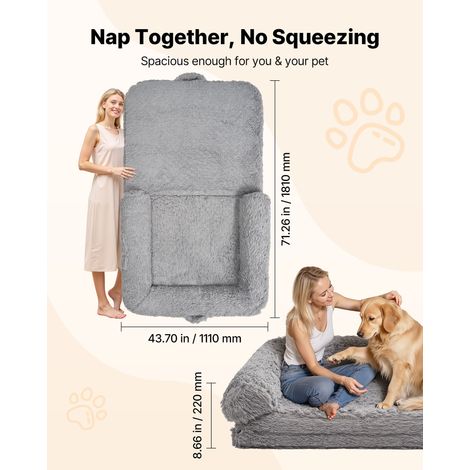 Lit pour Chien Humain 181x111x22 cm Panier Géant pour Chien en Mousse Mémoire Forme Orthopédique avec Poche Latérale, Poignée, Ferm… (1/5)