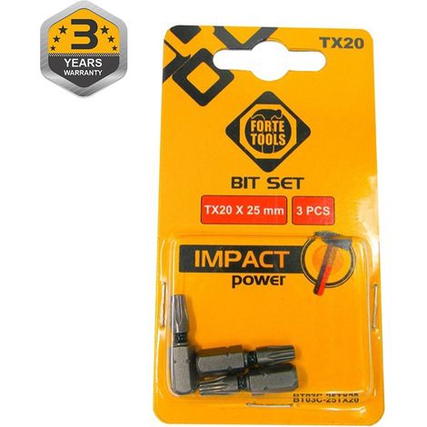 Punta cacciavite Forte tx20x25mm 3 pezzi acciaio 24 mesi