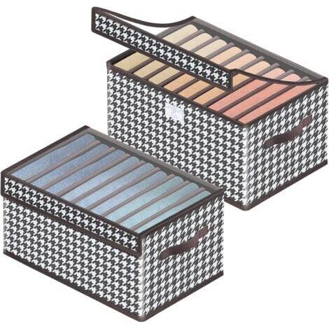 BUNTHAUS Lot de 2 organisateurs de vêtements de garde robe  Système de rangement  9 grilles  Avec couvercle  Pour jeans  Pantalons  Chemises  Organisateur de garde robe