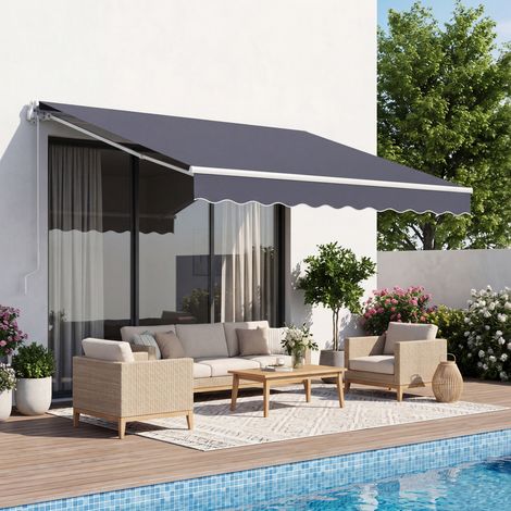 VEVOR Store Banne Manuel 300x250 cm Auvent Retractable pour Terrasse et Balcon, Exterieur, Devantures de Cafes, de Restaurants, de Boutiques, avec Manivelle, Angle deInclinaison 45°-85°, Gris Fonce (1/5)