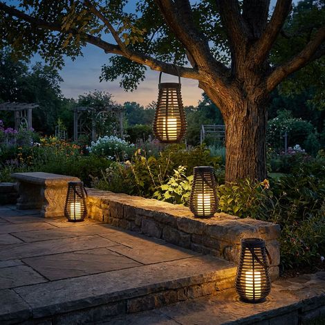 4x LED Luce esterna Lanterna Giardino Luce Solare Sensore Crepuscolare Nero H 26 cm (1/5)
