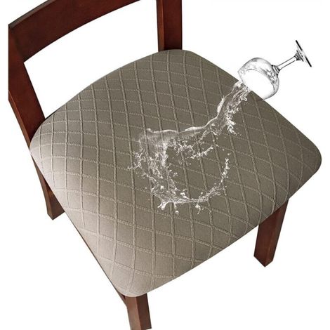 Ensemble de 4 housses de siège extensibles imperméables en treillis diamant gris-marron, 45509 cm avec boucles, adaptées aux chaises de restaurant (1/5)