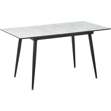 Table à Manger Extensible 120/150x80 cm en MDF Effet Marbre Blanc avec Pieds en Fer Noir Eftalia (1/5)