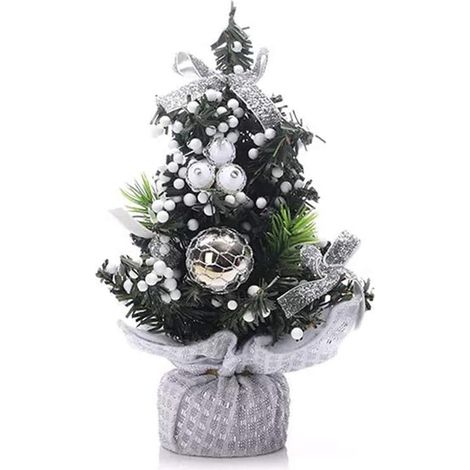 Mini Schreibtisch Tischdekoration Künstlicher Weihnachtsbaum mit Schleifen und Weihnachtskugeln Ornamente Dekorationen, 8 '' hoch - Silber (1/4)