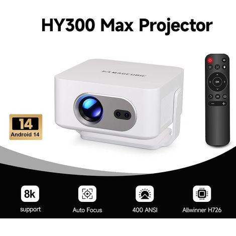 Projecteur HY300Max 400ANSI 8K Natif 720P avec Mise au Point Automatique, Android 14, Wifi6, BT5.4, Allwinner H726, Portable, Extérieur (1/5)