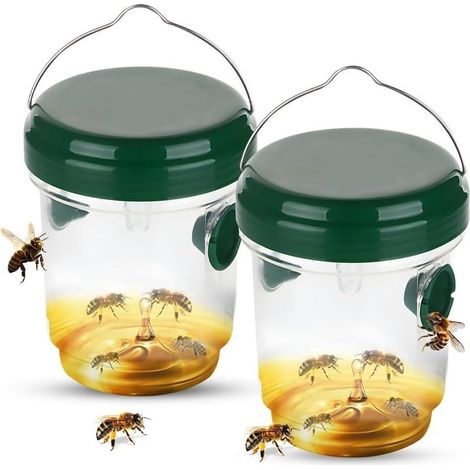 Piege a Guepes Exterieur, Piège à Frelons à Suspendre Attrape Insectes Répulsif à Guêpes en Plastique Piège Écologique pour Piege Moustique, Mouche, Moucheron (2 Pièces-Vert) (1/5)