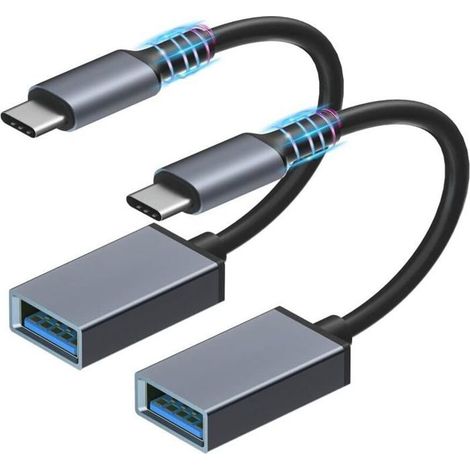 Adaptateur Sunshot USB-C vers USB 3.0, lot de 2 câbles OTG, adaptateur Thunderbolt 3 Type-C vers USB femelle, câble OTG compatible avec (1/4)