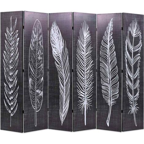 Folding Room Divider 228x170 cm Feathers Black and White vidaXL