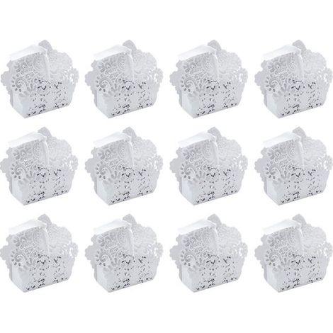 Set da 12 pezzi di involucri per caramelle cavi, scatola per caramelle con pizzo, scatola regalo con pizzo, scatola di carta per caramelle, scatola per caramelle stampata con nastro per matrimoni (1/5)