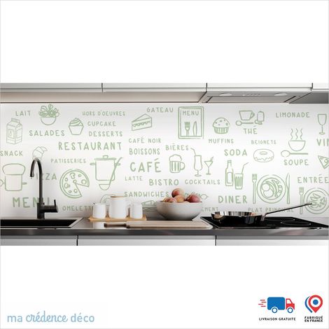 Crédence : Dessin food clair - Couleur Vert blanc - Alu composite - 60 - 120 (1/3)
