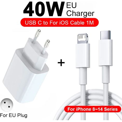 Chargeur USB-C compatible PD 40 W pour iPhone (compatible avec iPhone 16, 15, 14, 13, 12, 11 Pro, XS Max, XR, X, 8, 7, 6 Plus) - Câble de charge rapide et accessoires inclus (1/5)