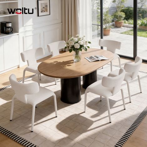 WOLTU 6x Esszimmerstühle Küchenstühle mit Rückenlehne Metallgestell, Leinen Polsterstuhl, 150 kg belastbar, für Küche Wohnzimmer Schlafzimmer, Warme Aprikose