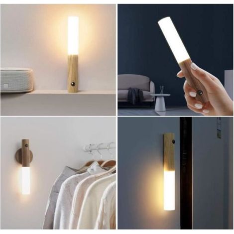 1 Applique murale, Bois, Capteur de mouvement, Rechargeable USB, Escaliers, Placards (1/4)