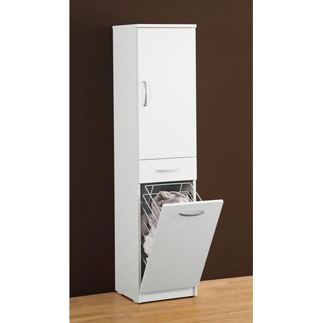 Falegnameria Adriatica Colonna bagno con portabiancheria bianco lucido L.35,5 P.35 H.149,7 cm.