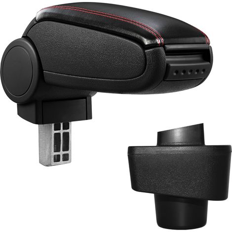 [pro.tec] Reposabrazos central para Renault Captur - apoyabrazos con compartimento - tapizado - polipiel - negro con costuras de color rojo
