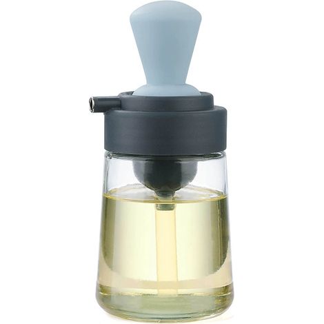 Lntyq Distributeur d'huile avec brosse en silicone, verre 3 en 1 350 ml, brosse distributeur d'huile, avec brosse pour cuisson, salade, pâtisserie, barbecue, friteuse à air. (Bleu) (1/5)