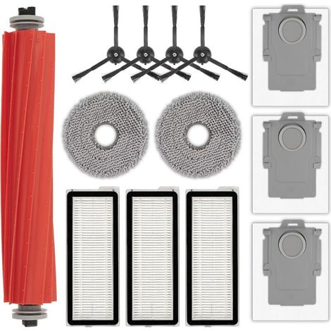 (13-teilig) Qrevo S Ersatzteile kompatibel mit Roborock Qrevo S, Qrevo Pro, Qrevo MaxV und Qrevo Plus: 1 Rollbürste, 4 schwarze Seitenbürsten, 3 Staubbeutel, 3 HEPA-Filter und 2 Wischtücher (1/5)