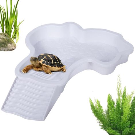 Baignoire pour tortues, bac à eau amovible pour reptiles, bol de bain avec plateau d'alimentation incliné et plateforme solaire, pour tortues de mer et différents reptiles (1/5)