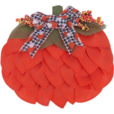 Couronne citrouille ferme porte avant 15,7in automne – Avec nœuds baies toile de jute guirlande mur automne déco (1/5)