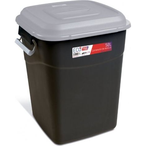 Contenedor Residuos 050L Pp C/Asas-Tapa Negro/Gris Tayg