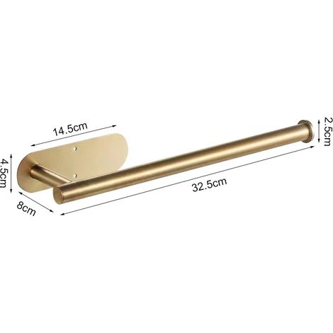 (Golden Extended) Porte-papier toilette auto-adhésif mural en acier inoxydable doré, sans perçage, distributeur de rouleau de papier toilette, crochets pour papier toilette (1/5)