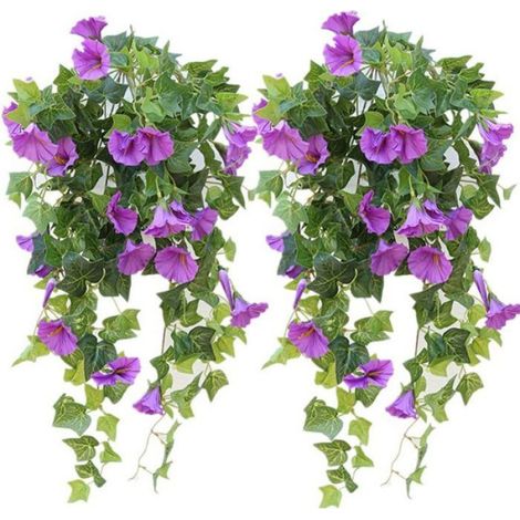 Glycine Artificielle - 2 Pièces - 65 cm - Fleur en Tissu et Feuilles en Plastique Souple - Pour Clôture Balcon Véranda Jardin Extérieur (1/5)