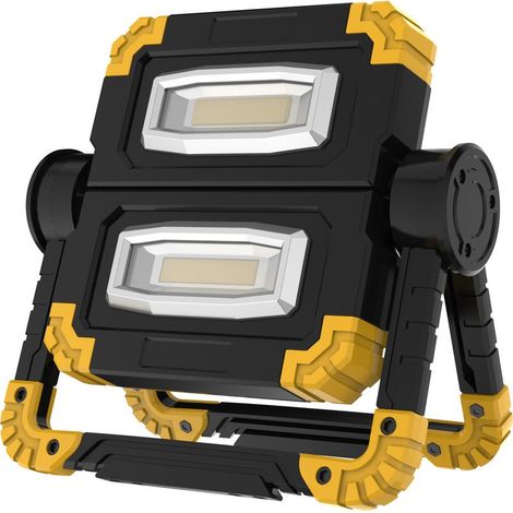Faro LED ricaricabile, lampada da lavoro con 2 fari COB, 3 modalità, power bank da 20 W 5000 mAh, lampada da lavoro LED pieghevole con rotazione a 360° per campeggio, riparazioni, giallo (1/5)