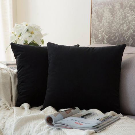 Set of 2 Decorative Velvet Cushion Covers Sofa Pillow Case Super Smooth Soft Comfortable Decoration Home Living Room Bedroom for Couch 40X40CM Black