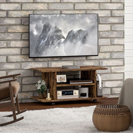 Moderner TV-Schrank mit Ablageflächen, Beistelltisch, mobilem Schlafzimmermöbel, Bücherregal, Bücherschrank, rustikalem Braun