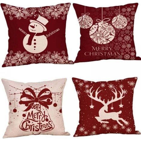 pair Lot de 4 coussins de Noël, coussins de canapé motif cerf, housses de coussin de Noël, taies d'oreiller de Noël pour canapé, voiture, bureau, lit, maison, salon.