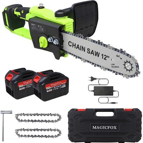 Magicfox – Tronçonneuse à batterie 30 cm avec 2 batteries 6.0Ah – Moteur Brushless – Lubrification automatique – Coupe jusqu’à 20 cm de diamètre
