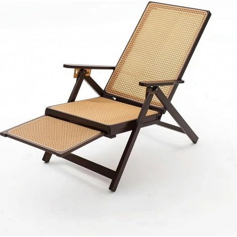 Chaise Longue Pliante Réglable Chaise de Repos Fauteuil de Détente Siège Inclinable Structure Solide en Bambou Dossier Haut Soutenant et Accoudoirs, Style to 1 (1/5)