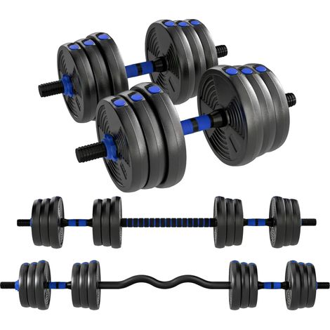 Kit musculation réglable 25 kg 3 en 1 avec barre droite, barre EZ et haltères, poignées antidérapantes, plaques sable, noir, pour entraînement complet  CHICFURN (1/5)